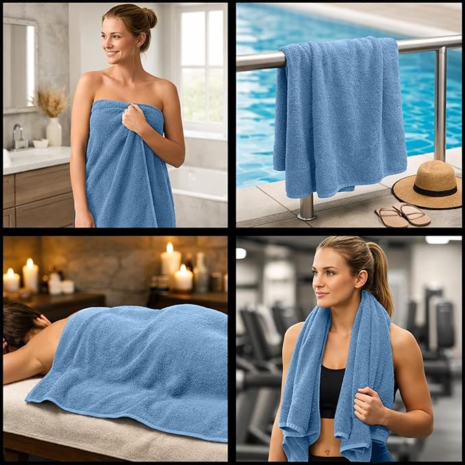 RIVERSIDE Pack of 8 Towels Set, 2 Large Bath, 2 Hand, 4 Face Washcloths, 100% Cotton Hotel Quality, Super Soft, Quick Dry, Highly Absorbent Perfect for Bathroom, Medium Blue