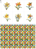 Daffodil Patchwork Cotton Fabric Panel – 6 Designs (10×10 inch Each) + Bonus Patchwork Sheet 29.5×19.6 inch, 100% Cotton 140 GSM