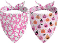 Halloween Dog Bandanas Reversible 2 Pack, Pink Pumpkin Ghost Bat Cute Halloween Pet Bandanas for Dogs Adjustable Triangle Holiday Scarves for Medium Large Extra Large Boy Girl Dogs
