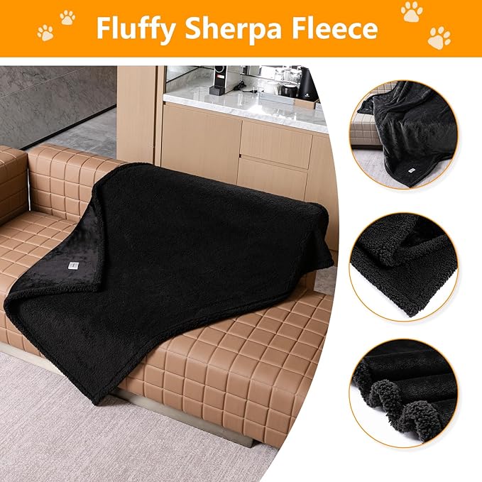 Maidewow Waterproof Dog Blanket for Bed Covers Reversible Big Pet Puppy Blankets Leakproof Sofa Couch Washable Sherpa Fleece Covers Winter Cat for Warm-L-65x57in