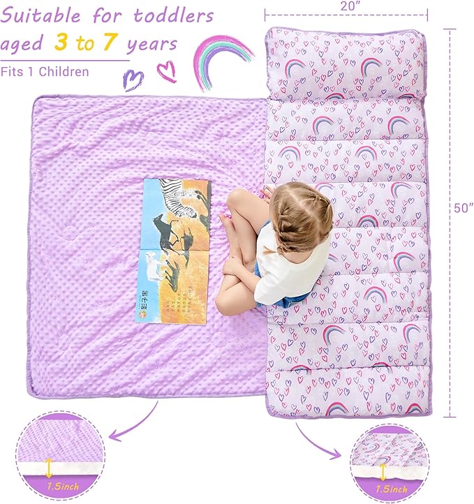 Lasoftan Toddler Nap Mat with Pillow and Blanket, Extra Large Rolled Napping Mats,Slumber Bags for Boys Girls,Kids Sleeping Bag for Daycare, Preschool Travel Camping