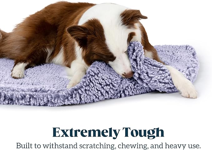PELZIN Stoutwool Indestructible Dog Bed - Fluffy Chew Proof Dog Crate Pad - Tough Kennel Pad for Aggressive Chewers - Washable, Ideal for Jumbo Breeds & Fits 54-Inch Crate - 53"x35", Jacaranda