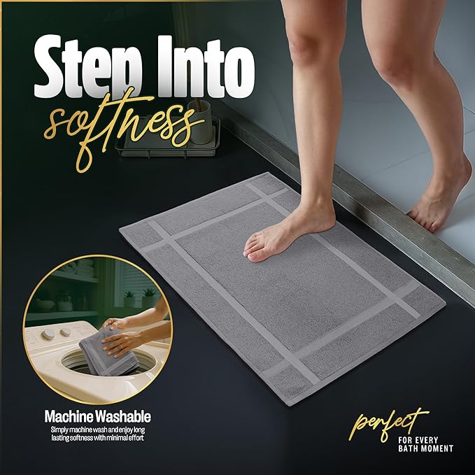 Pearl Linens 100% Ring Spun Cotton Bath Mat (Pack of 6) 20 x 30 Inch, Washable, Soft & Absorbent Terry Bathroom Floor Mat – Not Bathroom Rugs – Quick-Dry After Shower Bath Mat, 687 GSM, Light Grey