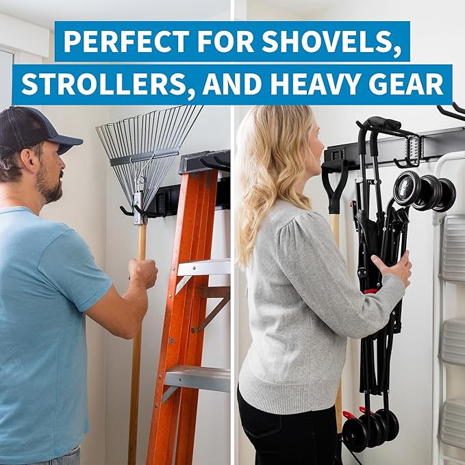 Precision Defined Garage Organizer Wall Mount (48 Inches), Heavy-Duty Tool Racks and Tool Hanger for Shovel and Rake, Garden Organizer with Hangers for Garage Organization, Metal Hanging Rack