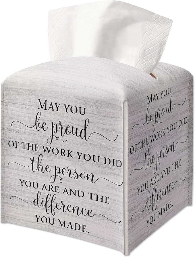Decorative Tissue Box Cover Square, Wood Pattern Leather Tissue Box Cover Holder, Inspirational Quote Gift Ideas for Friends, May You Be Proud of Decor for Bathroom Office-(5.2 Inches) A30