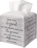 Decorative Tissue Box Cover Square, Wood Pattern Leather Tissue Box Cover Holder, Inspirational Quote Gift Ideas for Friends, May You Be Proud of Decor for Bathroom Office-(5.2 Inches) A30