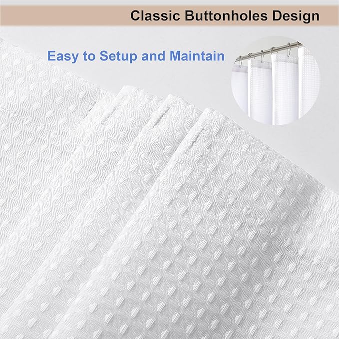 OWENIE White Shower Curtain 84 Inches Extra Long, Waffle Weave Heavy Fabric Shower Curtain for Bathroom, Waterproof Soft Hotel Spa Luxury Elegant Bath Curtains, Machine Washable, White, 72x84 Inch