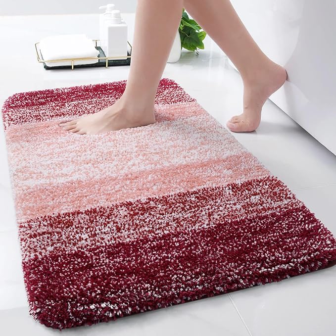 Arotive Microfiber Bathroom Rugs, Shaggy Soft and Absorbent Bath Rug, Non-Slip, Thick Plush Machine Washable Dry Bath Mats for Bathroom, Tub and Shower, 24x16, Burgundy, Rectangular
