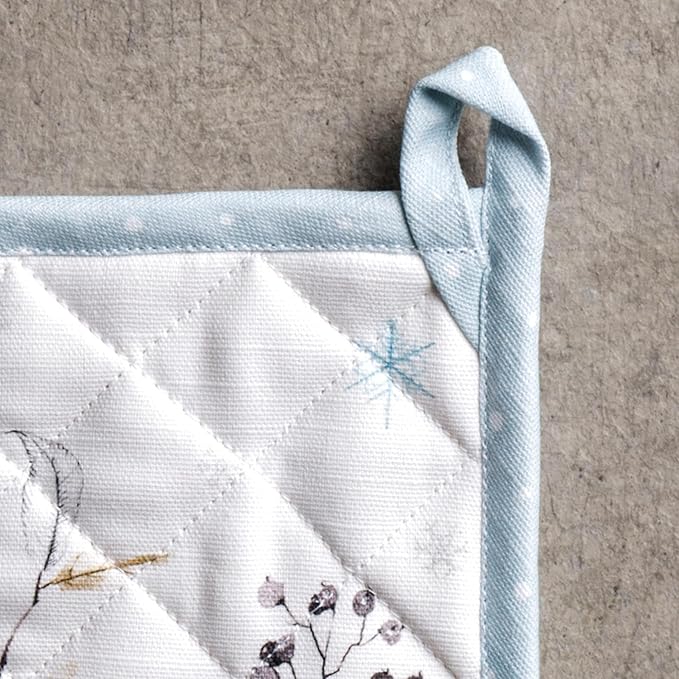 Maison d' Hermine Pot Holders Set 100% Cotton Heat Resistant Potholders 8" x 8" Hot Pads with Loop for Thanksgiving Christmas Decorations BBQ Cooking Baking Handling Hot Pans (Pack of 2, Ice Florals)