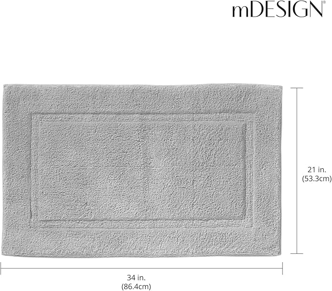 mDesign 100% Cotton Bath Mat - Soft Hotel-Style Rectangular Bathroom Floor Rug - Plush, Water Absorbent Cloth Bathmat for Outside Bathtub/Shower, Machine Washable Cotton Bath Rug - 2 Pack - Gray