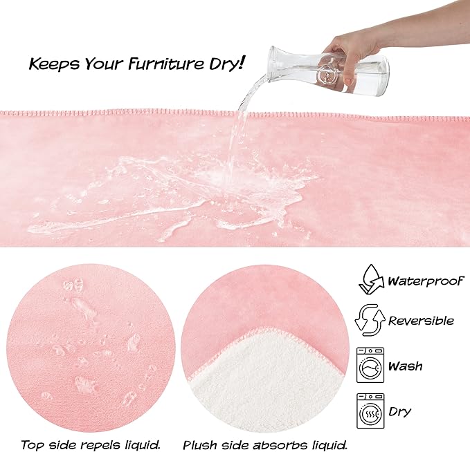 Waterproof Pet Blanket - 50x60-Inch Reversible Sherpa Fleece Throw Protects Couches, Cars, and Beds from Spills, Stains, and Fur by PETMAKER (Pink)