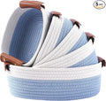 ECDYQXVU 5 Piece Storage Baskets Small Woven Basket with Detachable Leather Handle, Cotton Rope Shelf Baskets for Closet Organizers, Different Sizes Basket Decor, White Blue