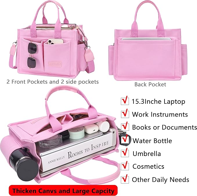 ZHMO Canvas Tote Bag for Women,Women's Bags Crossbody Bags Work Laptop Tote Bag Large Handbags Purse for Travel Nurse Teacher