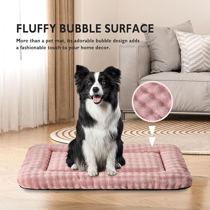 Yaning Dog Bed Mat Crate Pad for Large Dogs, Washable Soft Pet Sleeping Mat Kennel Pad with 3D Bubble Pattern, Dusty Pink, 36"x 23"