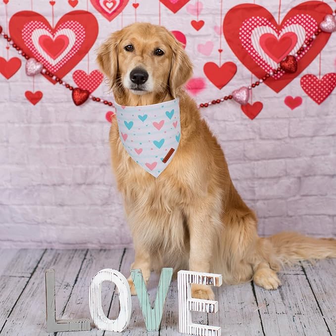 ADOGGYGO Valentine Dog Bandanas 2 Pack, Triangle Reversible Pink White Heart Dog Scarf, Premium Durable Fabric, Pet Valentine Bandana for Large and Extra Large Dogs (X-Large)