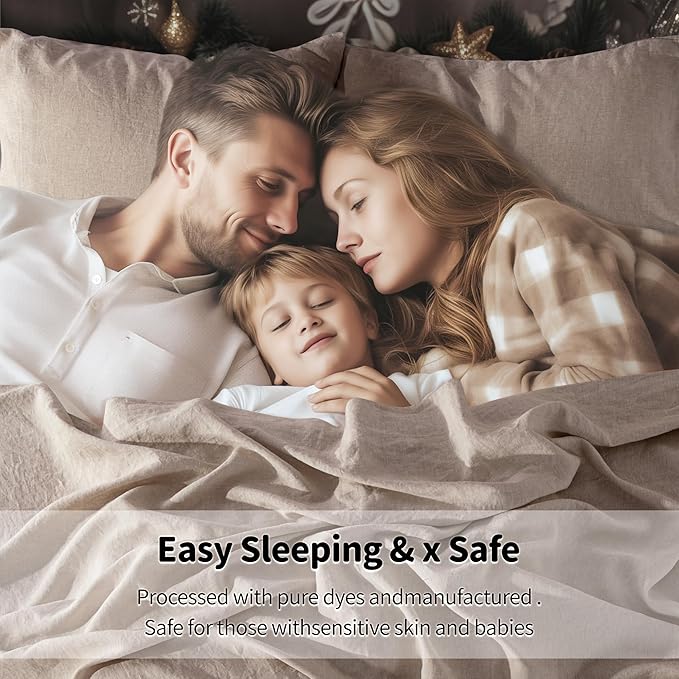 LBRO2M 100% Linen Sheet Set King Size,Bed Sheets 4 Piece Sets, Solid Color Natural Flax Bed Sheets Soft Breathable Bedding,16" Deep Pocket,All Season (King, Linen)
