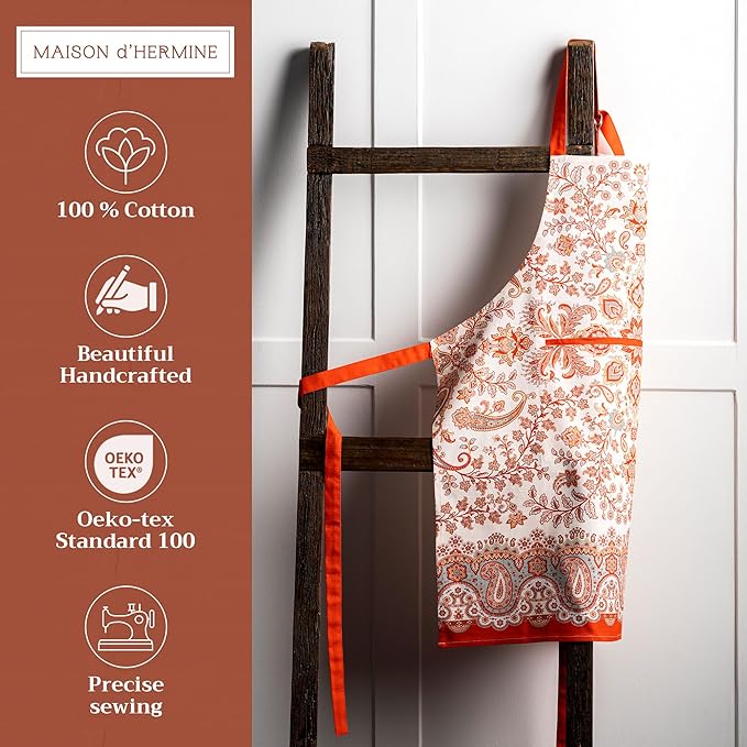 Maison d' Hermine 100% Cotton Apron for women with Pocket Kitchen Chef Apron for Men Cooking Gardening Server Waitress