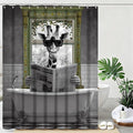mutakin Rustic Shower Curtain Giraffe Reading Newspaper Shower Curtains for Bathroom Waterproof Fabric Bath Curtain Decor with Hooks