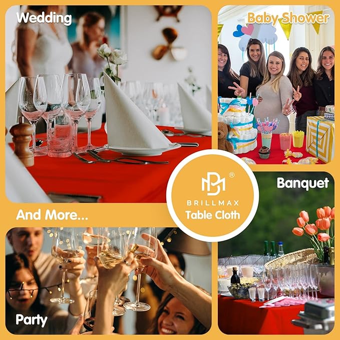 BRILLMAX 6 Pack Red Tablecloths for 8 Foot Rectangle Tables 60 x 126 Inch - 8ft Rectangular Bulk Linen Polyester Fabric Washable Cloth Cover for Wedding Reception Banquet Birthday Party