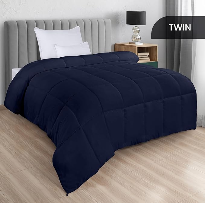 Utopia Bedding Comforters Twin Size, All Season Duvet Insert, Down Alternative Box Stitched Bed Comforter with Corner Tabs, Machine Washable (Navy)