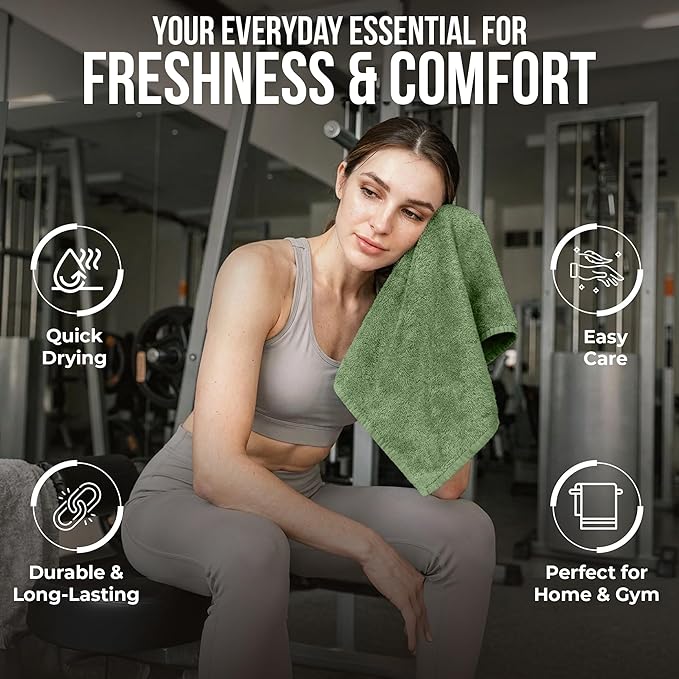 RIVERSIDE 24 Pack Washcloths Set - 100% Cotton [12x12 Inches] - 500 GSM, Soft, Quick-Dry & Highly Absorbent Face Towels - Perfect for Bathroom, Gym, Hotel, Spa & Travel - Sage Green