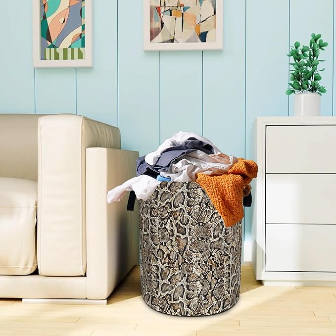 Faux Snakeskin Pattern Laundry Basket Oxford Cloth Python Laundry Hamper With Handle Foldable Portable Clothes Storage Basket 18.9 X 16.5 In Storage Bag For Laundry Room/Bathroom/Bedroom/Dormitories