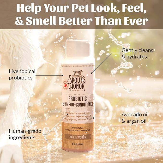 Skout’s Honor Probiotic Natural Dog Shampoo and Conditioner with Avocado Oil & Omega-3s, Gentle Puppy Shampoo, Hydrating Dog Conditioner, 97% Natural, Paraben & Sulfate-Free, Cruelty-Free, 16 oz