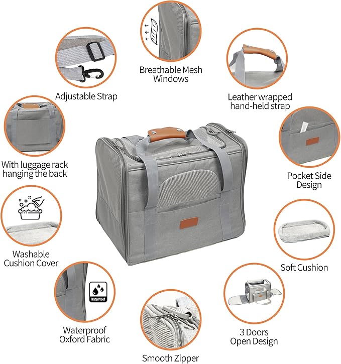 Pet Carrier,Cat Carrier,Soft-Sided Small Dog Carrier with Cushion Breathable Mesh Windows Easy Go for Travel,Outdoor,Camping or Daily Use