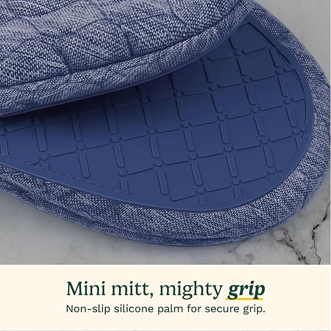 Cuisinart ShieldPro Silicone Oven Mitts – 5” x 8.5” Heat-Resistant Mini Kitchen Mitts for Oven with Non-Slip 100% Silicone Palm, Cotton Filling, and Hanging Loop (Indigo Blue)