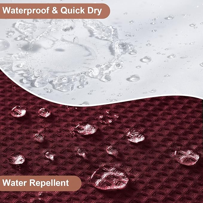 ROLIZOE 3-in-1 Waffle Texture Shower Curtain Set with TPU-Coated Waterproof Liner and 12 Upgraded Double-Sided Hooks, Well-Matched Sizes for a Seamless Fit – Burgundy, 72" x 78"