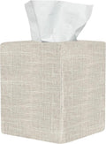 Tissue Box Cover, Cute Beige Linen Fabric Decorative Square Tissue Box Holder/Organizer for Bathroom Vanity Countertop/Office/Nightstand/Desk
