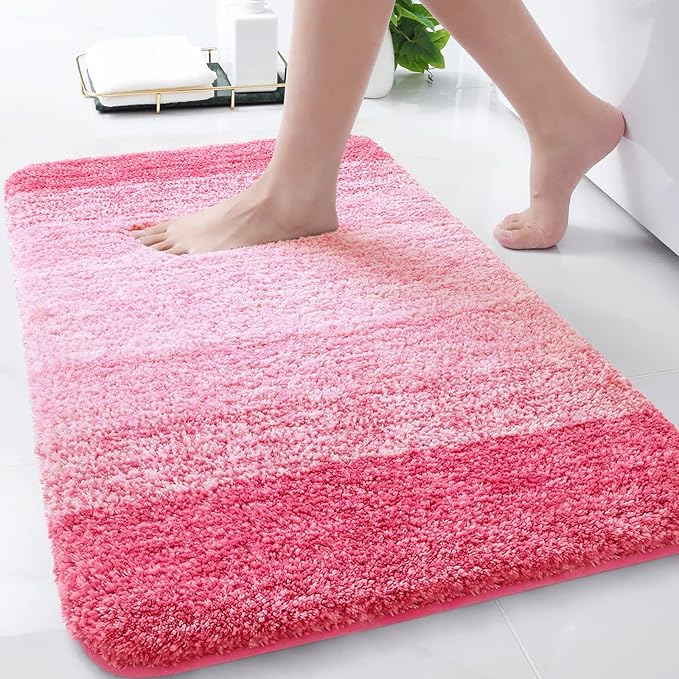 Arotive Microfiber Bathroom Rugs, Shaggy Soft and Absorbent Bath Rug, Non-Slip, Thick Plush Machine Washable Dry Bath Mats for Bathroom, Tub and Shower, 30x20, Pink, Rectangular