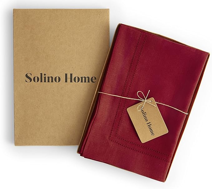 Solino Home Red Linen Napkins Set of 4-100% Pure Linen Double Hemstitch Dinner Napkins 20 x 20 Inch - Handcrafted and Machine Washable - Valentines, Winter