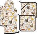 Rooster Oven Mitts and Pot Holders Sets 4Pcs,Extra Long Oven Gloves Potholder for Kitchen Cooking Baking BBQ 100% Cotton Heat Resistant
