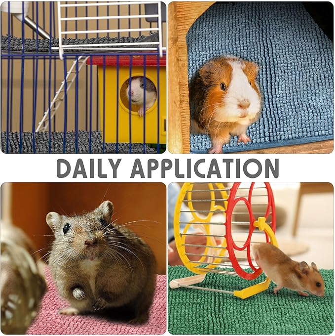 Amylove 4 Pcs Guinea Pig Cage Liner Guinea Pig Bedding Dog Door Mat for Muddy Pet Paws Washable Chenille Pee Pads Small Animal Sleeping Bed for Bunny Hamster(16 x 24 Inch,Rectangular,Mixed Color)