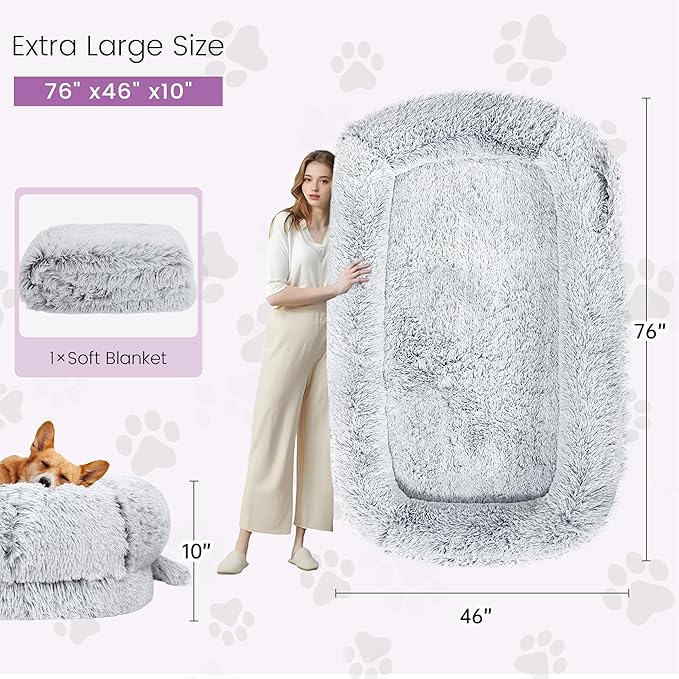 Murago Human Dog Bed for Adults, 43 x 10 x 75 Long Human Size Dog Bed, Removable Cover, Orthopedic Design, Light Grey