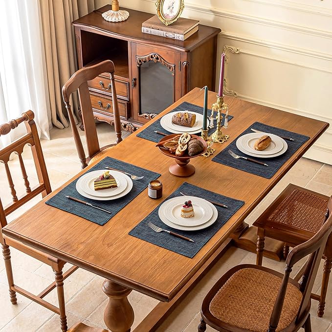 KXN Placemats Set of 8, Dual-Layer Thickened Faux Linen Table Mats, Heat Resistant & Wrinkle-Free, Machine Washable Cloth Place Mats for Kitchen Dining Indoor Outdoor (Dark Gray)
