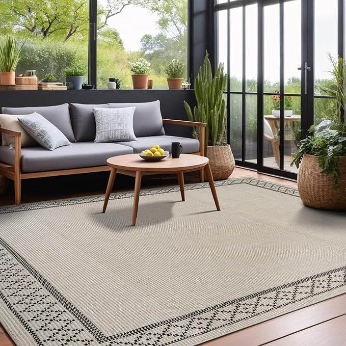 Easy Jute Rugs 5x7 Frame Bone Color Living Room Indoor Outdoor Area Rug for Patio and Kitchen Rug High Traffic Washable Easy to Clean Solid Boho Woven Design Carpet (5 x 7)