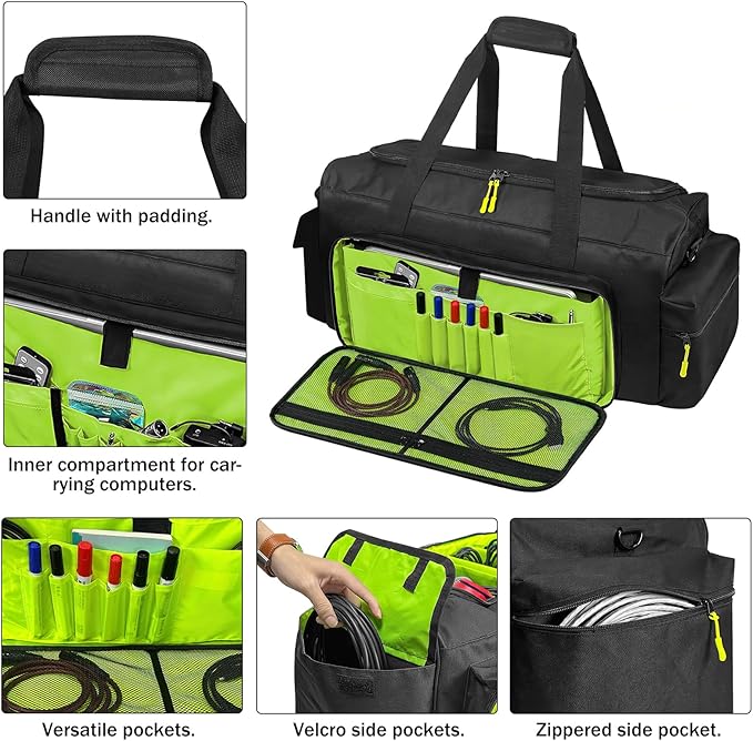 XIDIHF Large DJ Cable Gig Bag with Adjustable Dividers, Portable Travel Case for Cables, Power Cords, Audio Gear & Musician Accessories, Fits Professional DJ Equipment – 22.5" x 10.2" x 11.8"