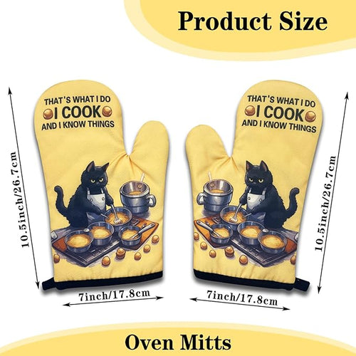2 Pack Funny Baking Cat Oven Mitts, That's What I Do I Cook and I Know Things, Heat Resistant Kitchen Mitts, Cat Lovers Gifts, Christmas Birthday Gifts for Women Mom Wife Sister Bake Lover