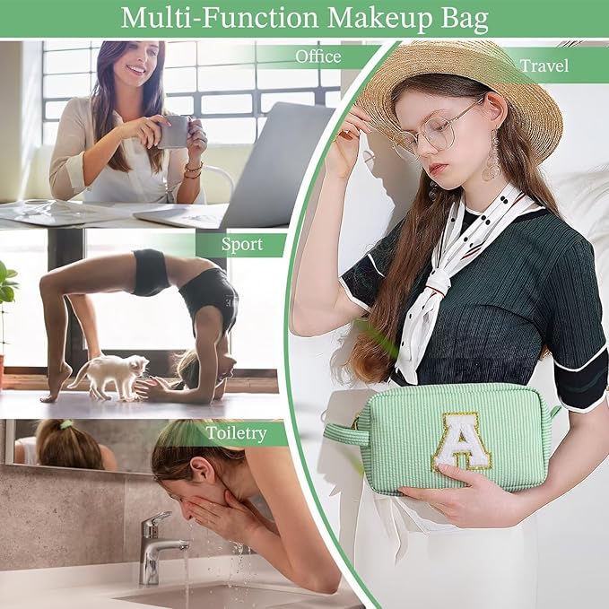 YOOLIFE Personalized Gifts for Mom - Initial Makeup Bag Cosmetic Bag Toiletry Pouch, Personalized Birthday Gifts for Mom Grandmother Stepmother, Mother In Law Gifts, Mothers Day Gifts, Light Green N