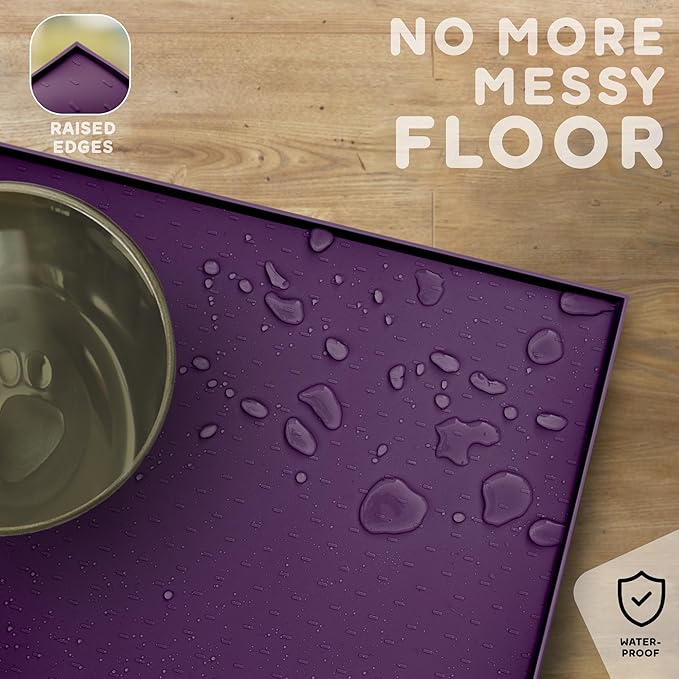 PetHappily Dog Food Mat - Raised Edges Dogs Mat for Food and Water Prevent Spill, Waterproof Cat Food Mats Protect Floors, Easy Clean Dog Bowl Mats for Food and Water, Silicone Pet Food Tray