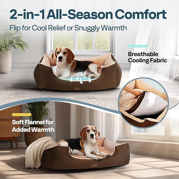 MellowMates Orthopedic Dog Bed for Large Sized Dogs with Removable Washable Cover, Waterproof Lining & Non-Slip Base, Pet Dogs Couch Sofa with Extra Thick Dual-Layer Interior Padding, 36", Brown