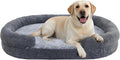 Miorun Orthopedic Dog Bed for Extra Large Dogs, Extra-Thick 3.6" Foam Fluffy Fur Sofa with Comfortable Sides, Soft and Big Dog Couch Bed with Washable Removable Cover and Non-Slip Oval Bottom, Grey