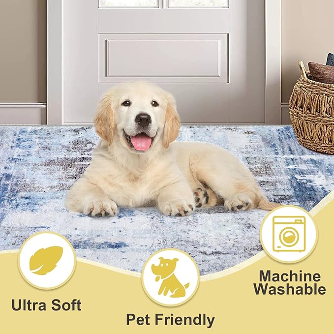 COMSLE Door Mat, Front Door Mat Indoor for Entrance Faux Wool Absorbent Non Slip Modern Throw Rug for Entryway Bedroom Muddy Paws - Pet Friendly, 47x71 Inches, Sierra Blue Machine Washable