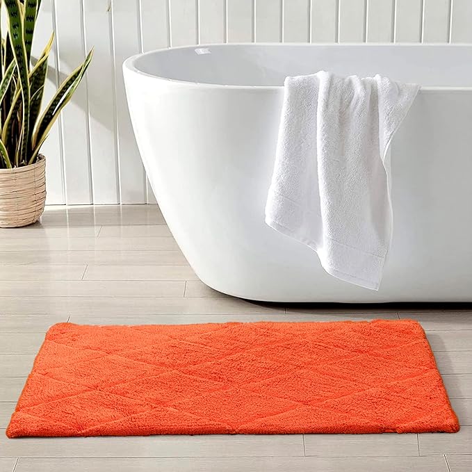 C23 Luxury 2200 GSM Heavyweight Bath Mat | 100% Tufted Cotton | 20"x32" Orange Thick & Plush Bathroom Rug | Ultra-Absorbent, Quick Dry, Anti-Slip Natural Latex Back, Machine Washable, 1 Piece