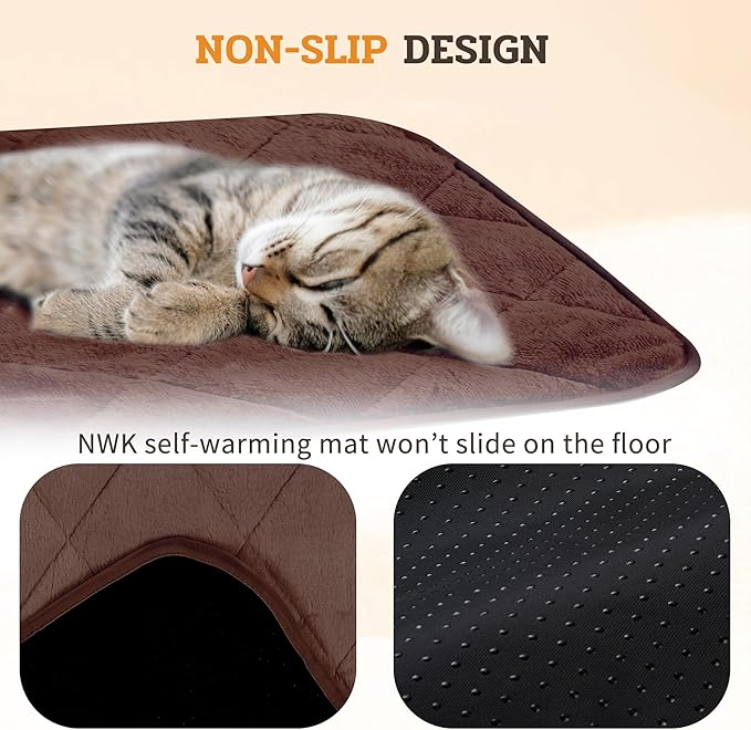 NWK Fluffy Self Warming Cat Mat, Cat Blanket, Thermal Dog Mat, Washable, Non-Slip Bottom for Sofa & Crate & Kennel & Car Seat (Coffee Brown, Large (35'' X 23'' X 0.4''))