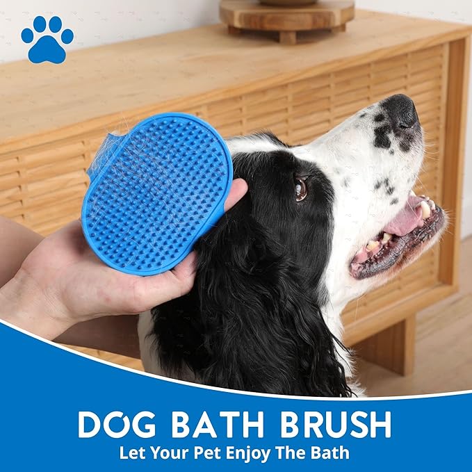 HappiTails Pet Grooming Glove & Dog Bath Brush Set – Deshedding Gloves for Cats & Dogs + Silicone Scrubber – Grooming Mitts for Bath, Shedding & Massage – Blue