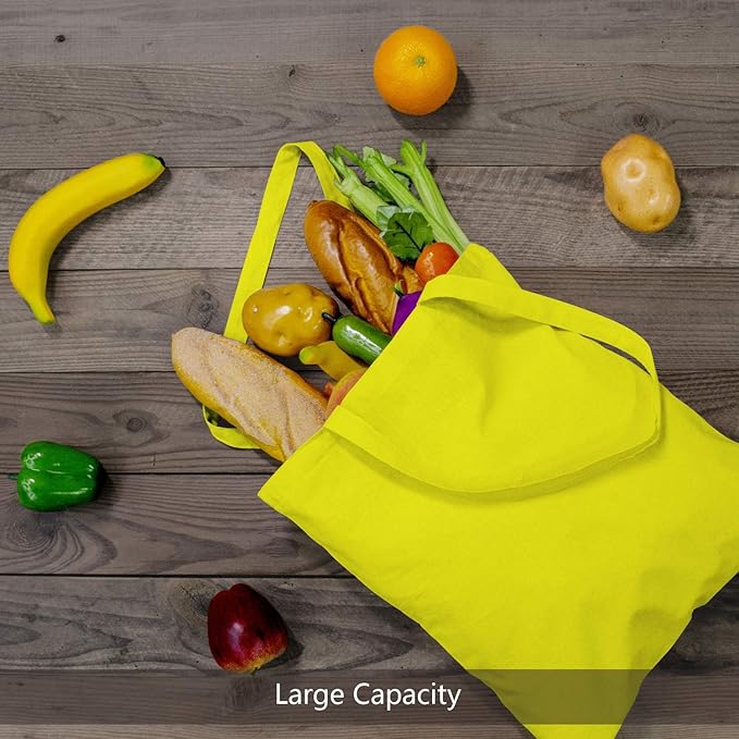 TOPDesign 24-Pack Economical 16"x15" Yellow Cotton Tote Bag, Lightweight Medium Reusable Grocery Shopping Cloth Bags, Suitable for DIY, Advertising, Promotion, Gift, Activity