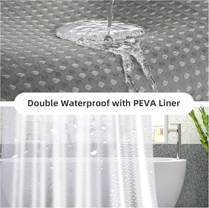 LaCyan 3 in 1 Waterproof Waffle Weave Shower Curtain and Clear Liner Set with 12 Stainless Steel Hooks Double Sided for Bathroom 72 Inches Heavy Duty Polyester Fabric Shower Curtains 72x84